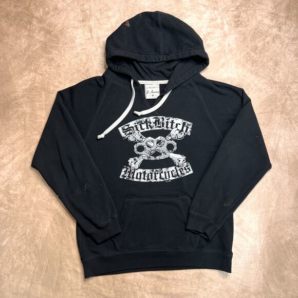 Sick B*tch Motorcycles Brass Knuckle Cross Bones Hoodie Sweatshirt Black Y2K - Picture 1 of 11